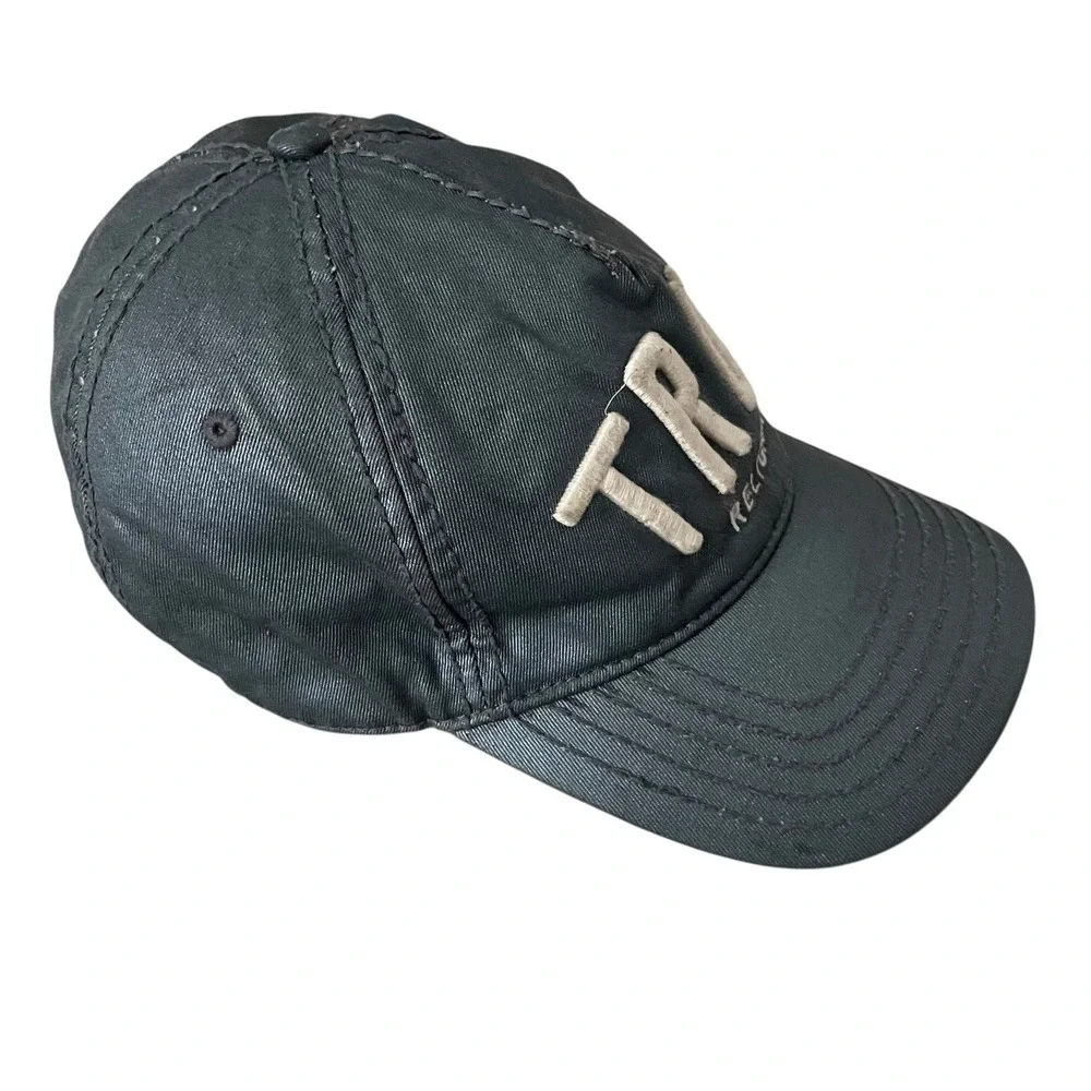 True Religion Men's Adjustable Leather Strapback Distressed Thick Stitch Hat Cap